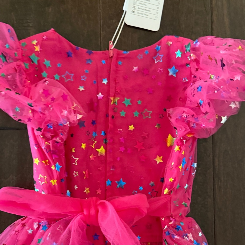 NWT Imekis Girls' Bright Pink Star Tulle Party Dress - Picture 10 of 12
